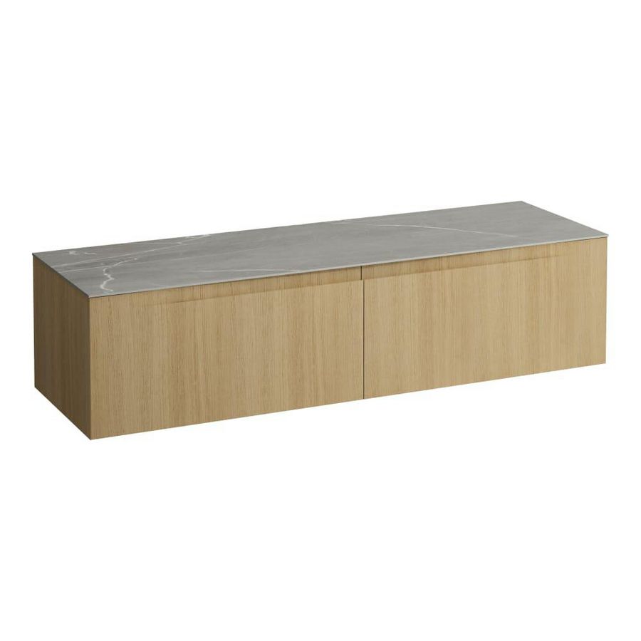 Wastafelonderkast ARUN 1600mm 2x la zonder uitsparingen Piasentina Grigio top Licht eiken