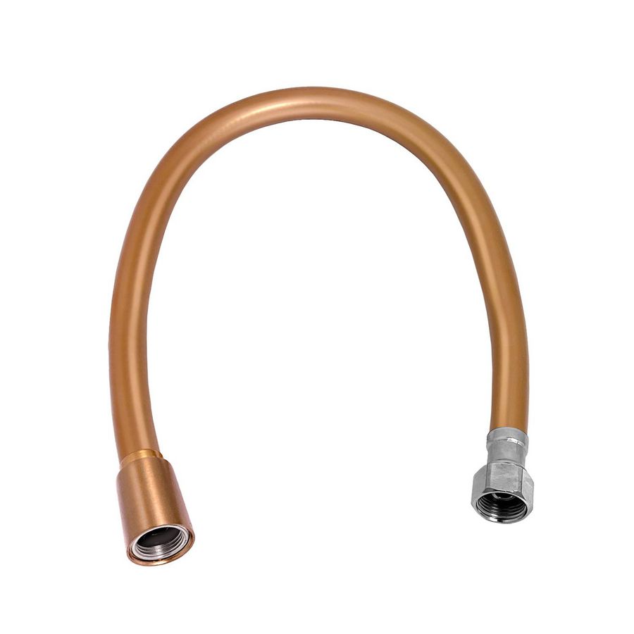 Aansluitslang 40cm pvc  3/8"bi.dr x 3/8" (of 1/2") bi.dr. brons geborsteld PVD