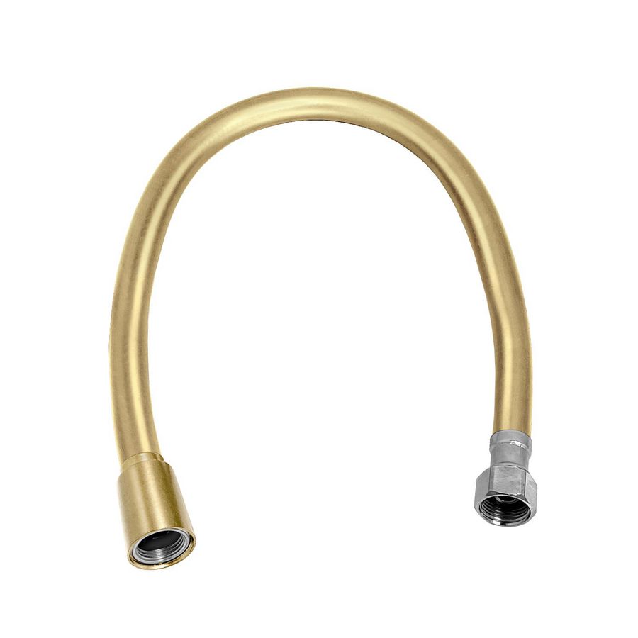 Aansluitslang 40cm pvc 3/8"bi.dr x 3/8" (of 1/2") bi.dr.  goudkleurig geborsteld PVD