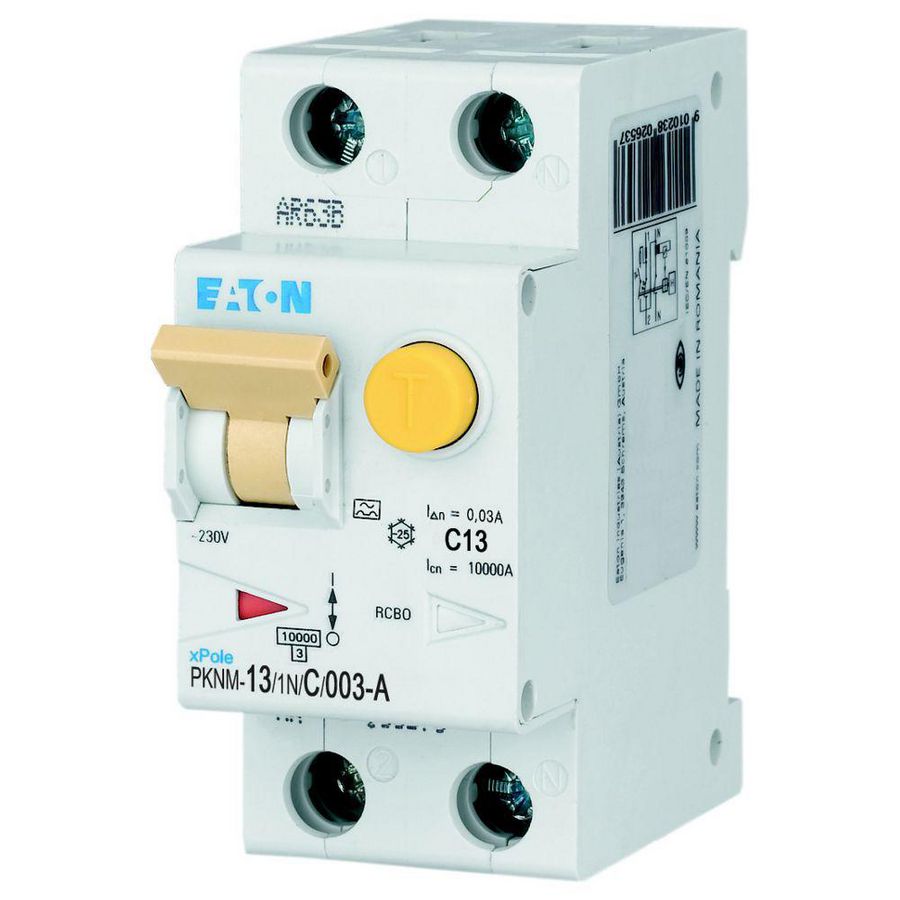 Aardlekautomaat (RCBO) PKNM, C-kar., 2P incl. N, 13 A, 30 mA, 10 kA, A Eaton