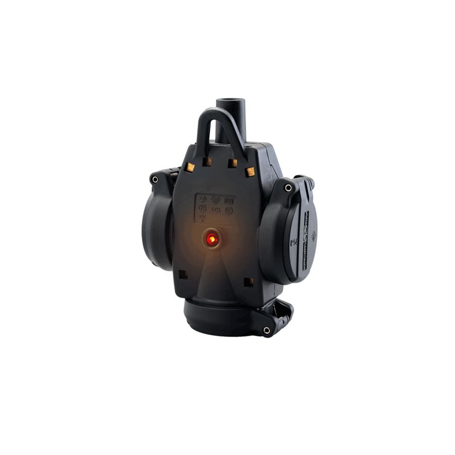 Hangkoppeling 3-voudige SCHUKO rubber zwart IP54