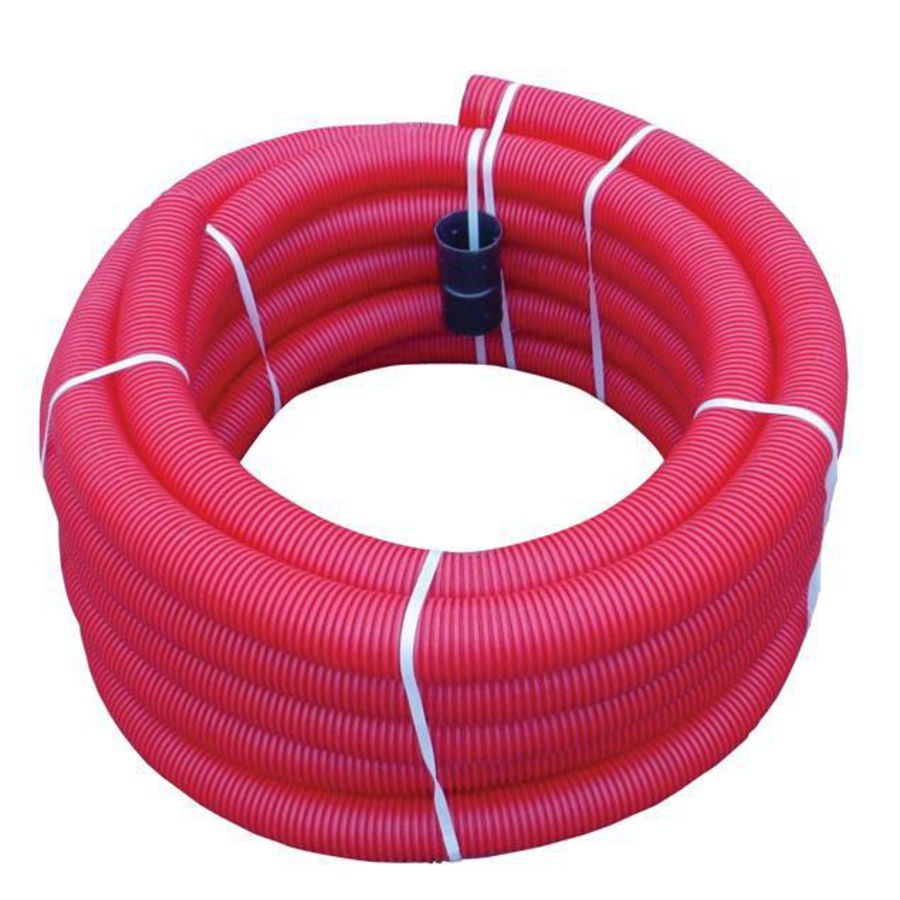 Rol a 6mtr. PE kabelbeschermbuis/ mantelbuis 200mm (150mm inw.) rood incl. mof