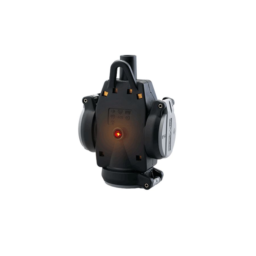 Hangkoppeling 3-voudige SCHUKO rubber grijs IP54 incl. controle lamp