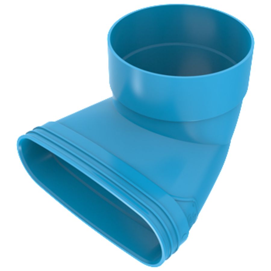 Eindstuk lijm 90° PVC luchtverdeelsysteem VENTIZA blauw (235x80mm) x Ø160mm H=100mm mof/mof