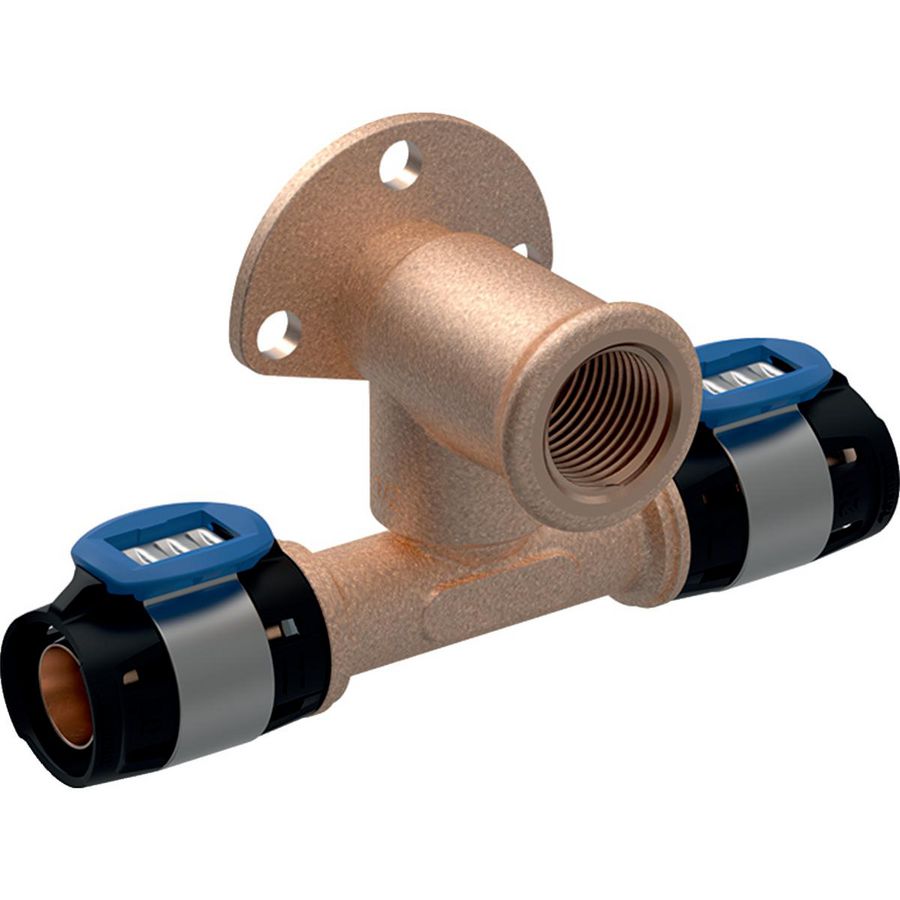 Muurplaat doorstromend FLOWFIT pers met sprong L=36mm 20x20X1/2"bn.dr. VVE=10