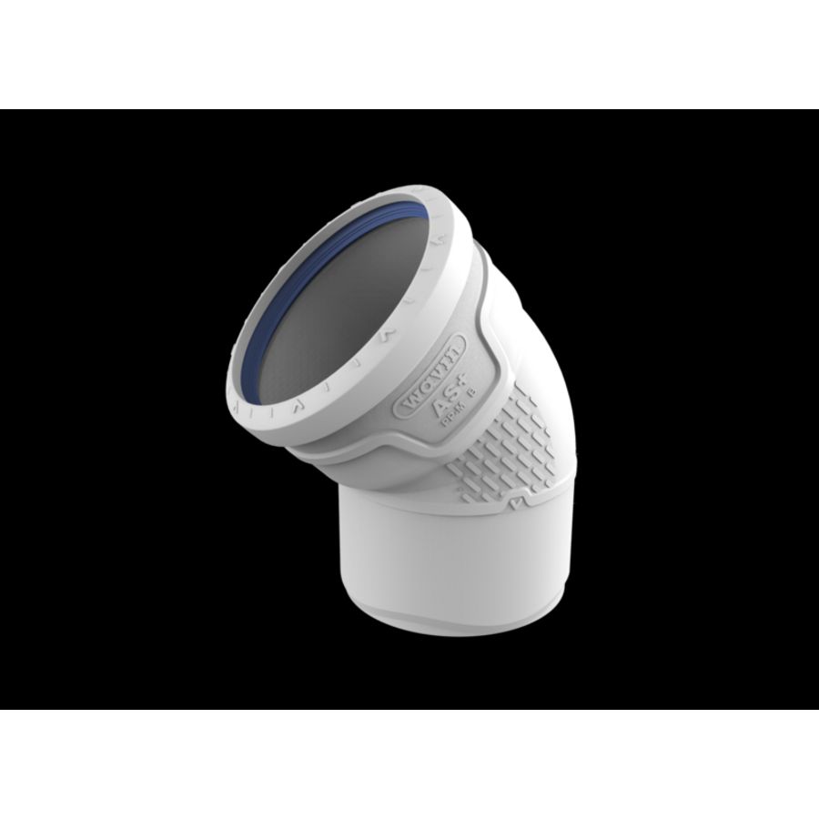Bocht PP AS+ geluidsarm 45° lichtgrijs 200mm mof x spie