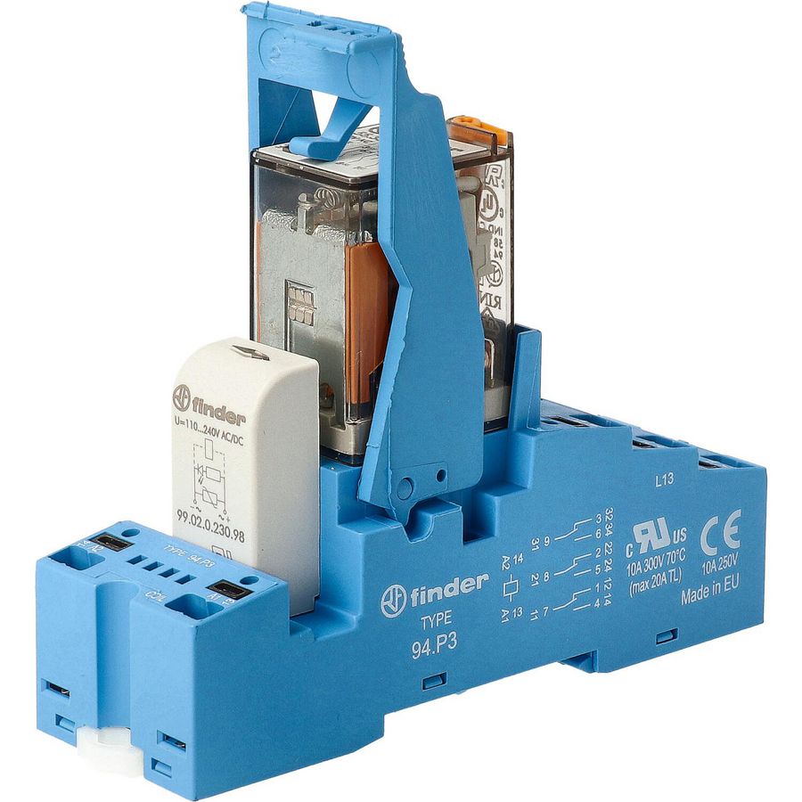 Interfacerelais 3 wisselcontacten 10A 230V AC serie 58 blauw