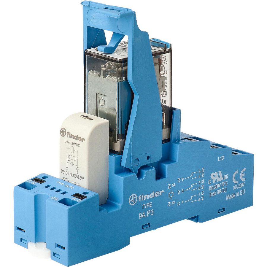 Interfacerelais 3 wisselcontacten 10A 12V DC serie 58 blauw