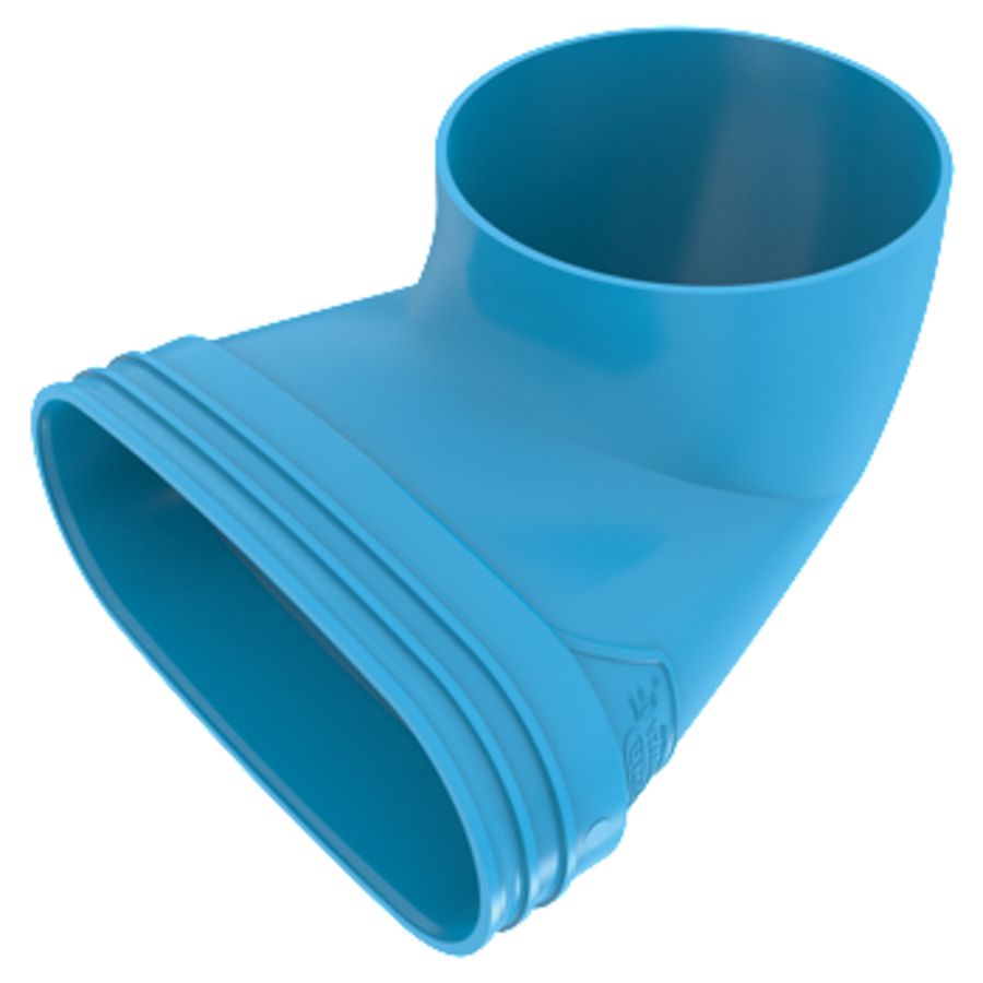 Eindstuk lijm 90° PVC luchtverdeelsysteem VENTIZA blauw (195x80mm) x Ø125mm H=50mm mof/mof