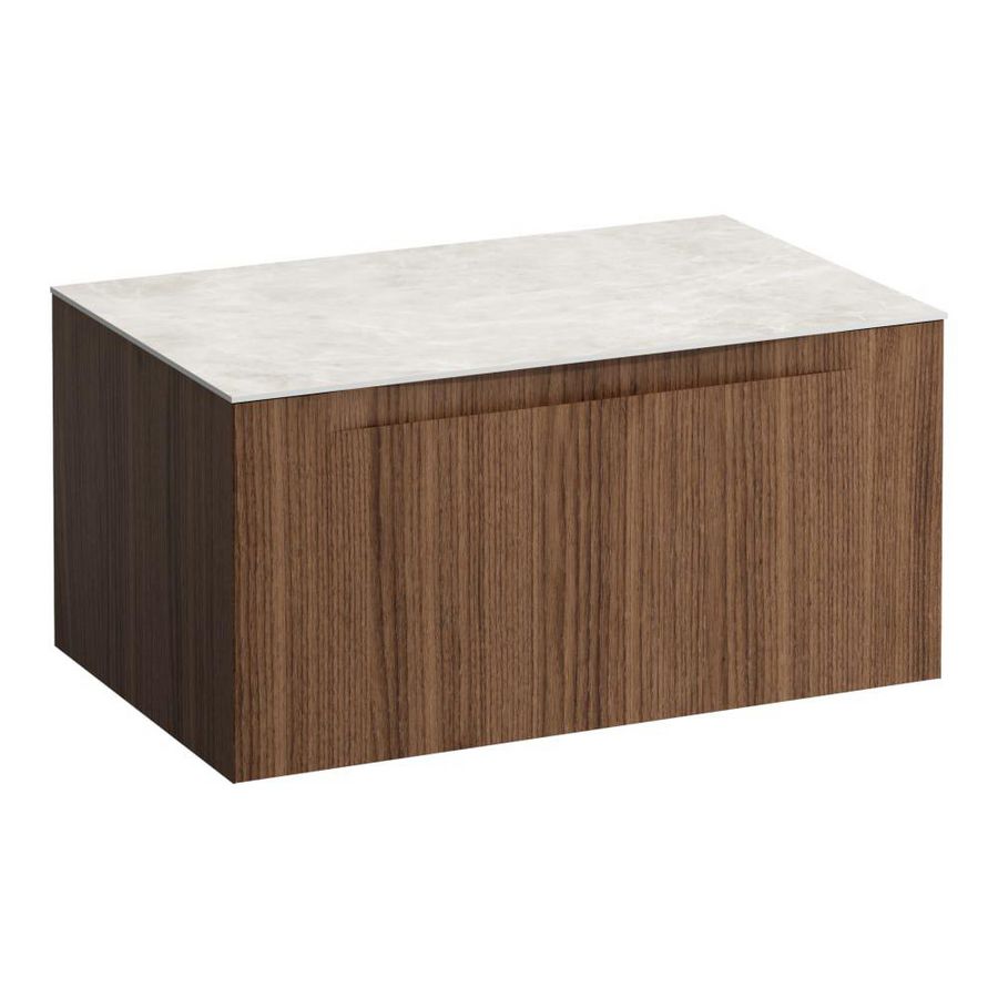 Wastafelonderkast ARUN 800mm 1x la zonder uitsparingen Botticino Crema top Noce canaletto