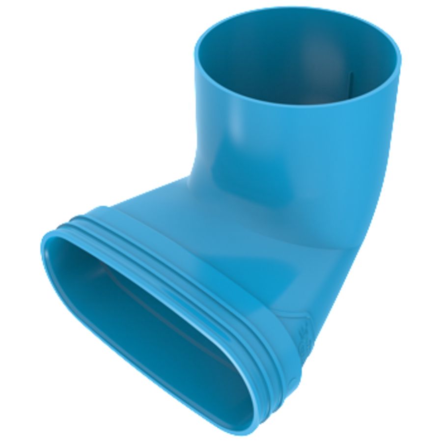Eindstuk lijm 90° PVC luchtverdeelsysteem VENTIZA blauw (195x80mm) x Ø125mm H=100mm mof/mof