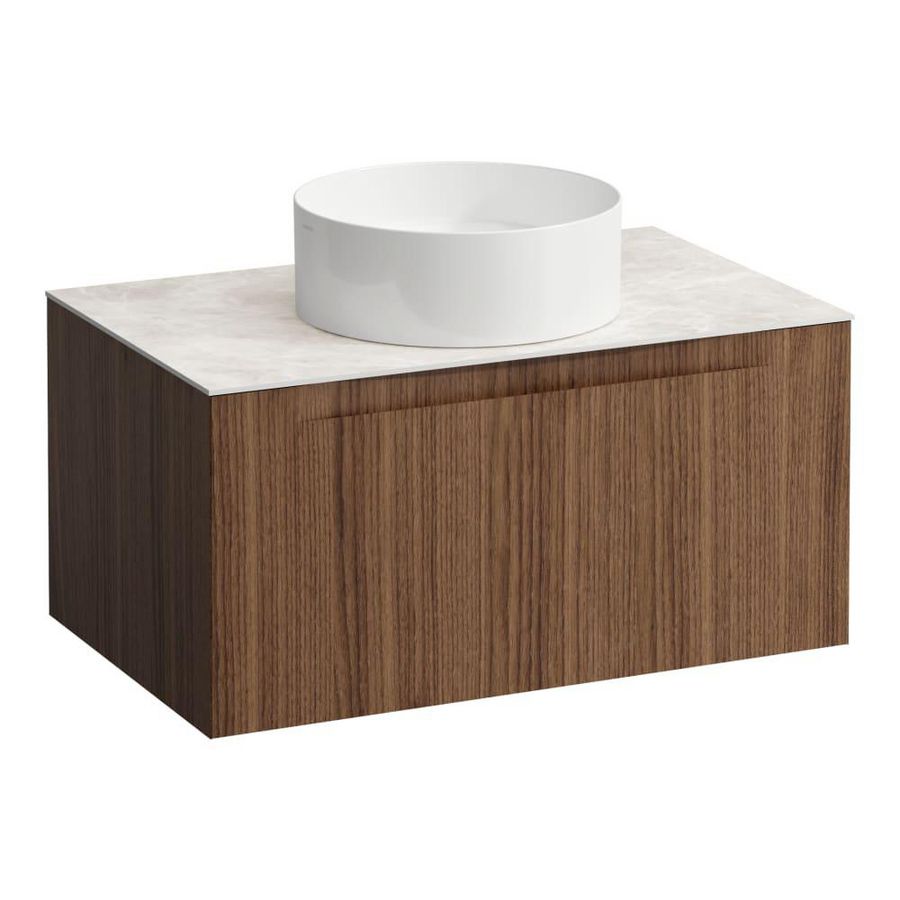 Wastafelonderkast ARUN 800mm 1x la met gecentreerde uitsparing Botticino Crema top Noce canaletto