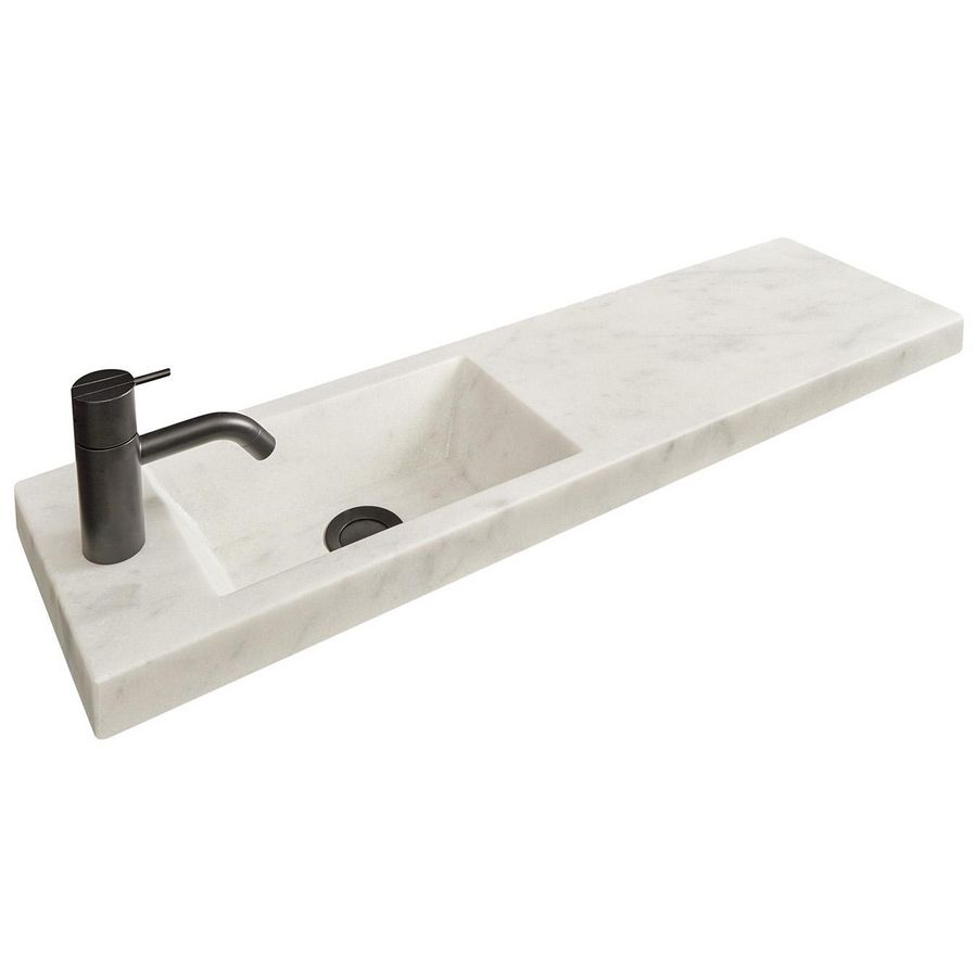 Wastafel 6 Marmer wit 80,5cm 1x kom met kraangat (i.c.m. meubel)