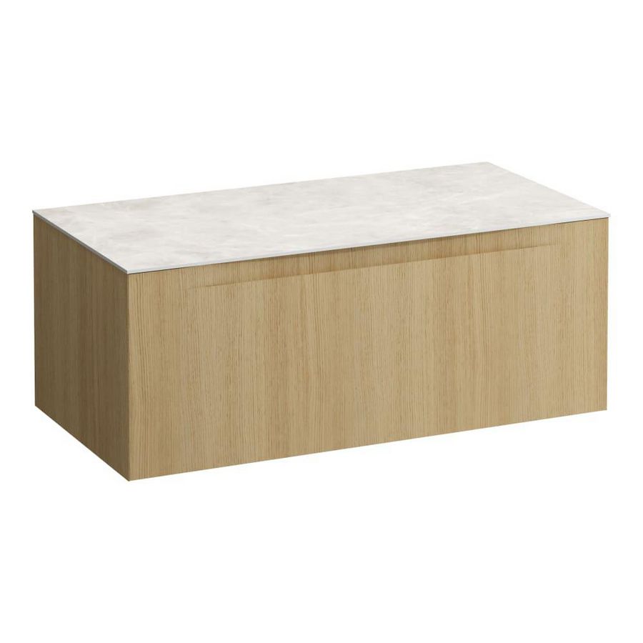 Wastafelonderkast ARUN 1000mm 1x la zonder uitsparingen Botticino Crema top Licht eiken