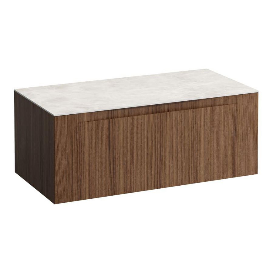 Wastafelonderkast ARUN 1000mm 1x la zonder uitsparingen Botticino Crema top Noce canaletto
