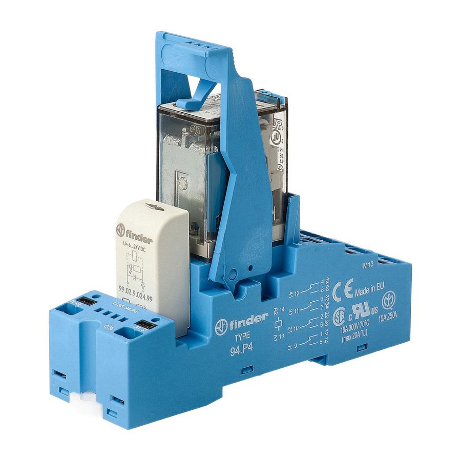 Interfacerelais 4 wisselcontacten 7A 12V DC blauw