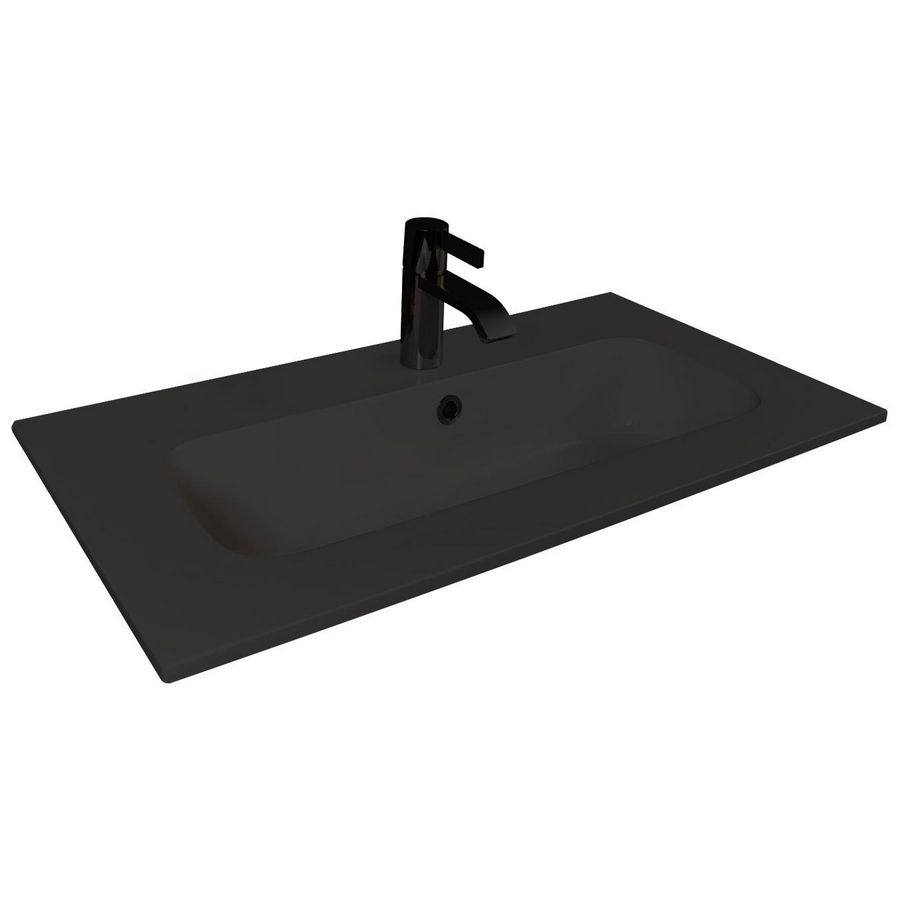 Wastafel 16 mat zwart 61cm 1x kom met kraangat (i.c.m. meubel)