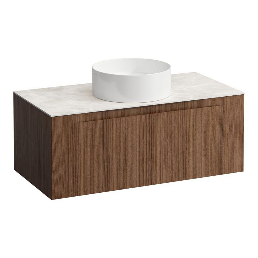 Wastafelonderkast ARUN 1000mm 1x la met gecentreerde uitsparing Botticino Crema top Noce canaletto