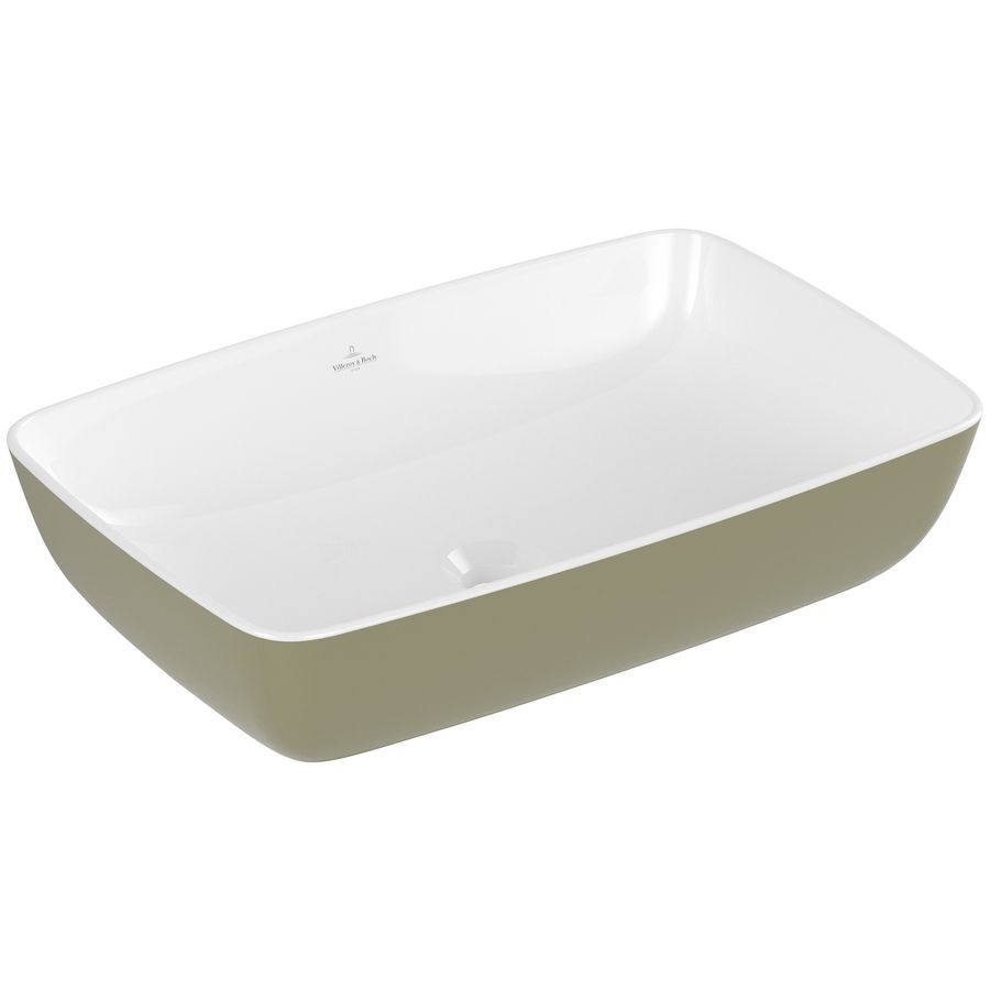 Opzetwaskom rechthoek ARTIS 580x380mm  kleur buitenzijde Sage green (groen) binnenzijde wit zonder overloop