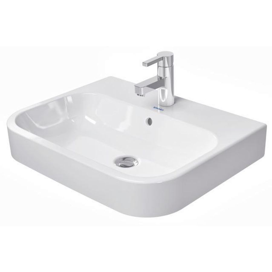 HAPPY D.2 #231560 opzetwastafel 600mm wit met kraangat met overloop geslepen onderzijde
