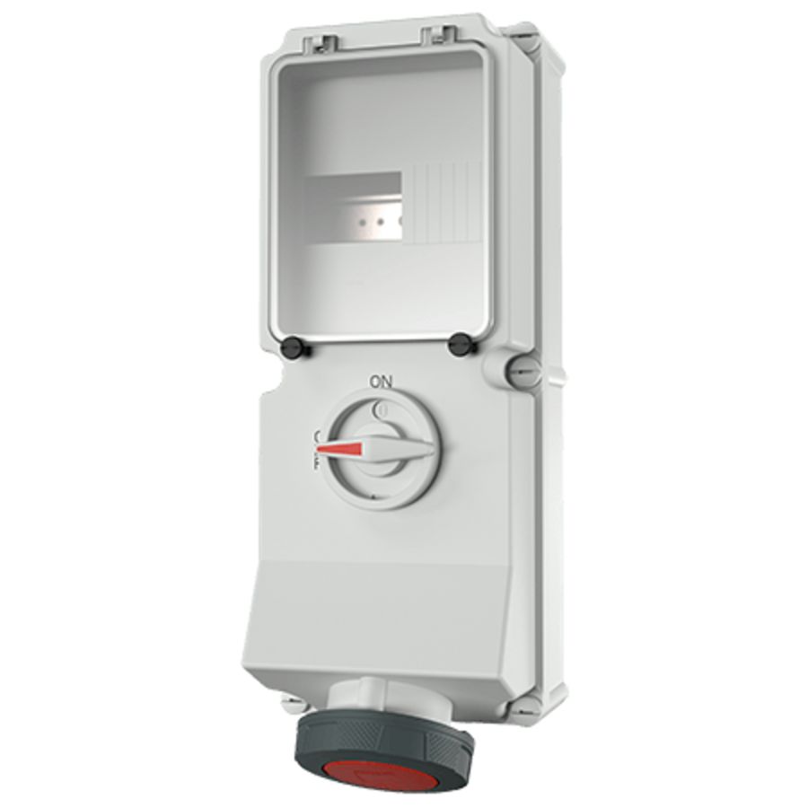 Wandcontactdoos 63A 4-polig  6H 400V IP67 DUO + rail