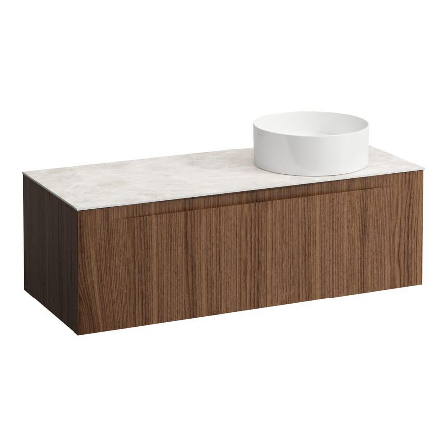 Wastafelonderkast ARUN 1200mm 1x la met uitsparing rechts Botticino Crema top Noce canaletto