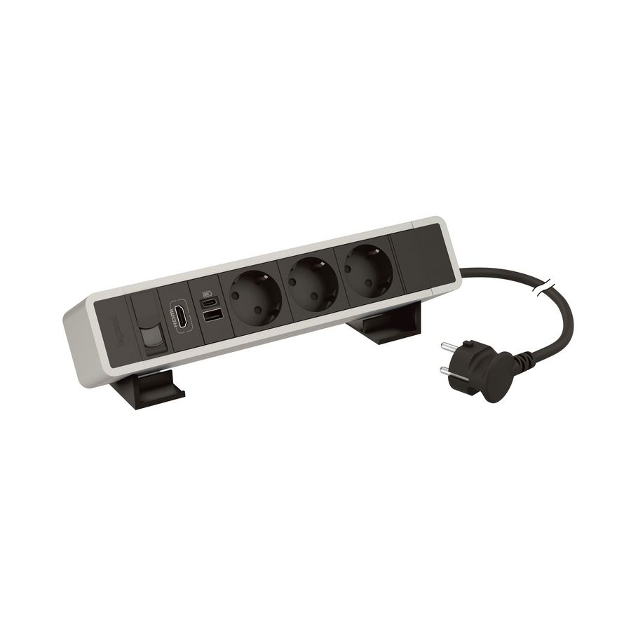 Bur.blk alu-3contactdoos+USB A+C+RJ45+HDMI
