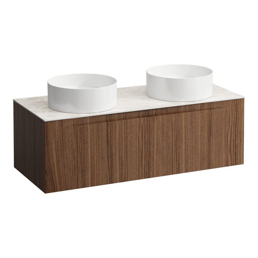 Wastafelonderkast ARUN 1200mm 1x la met uitsparing links + rechts Botticino Crema top Noce canaletto