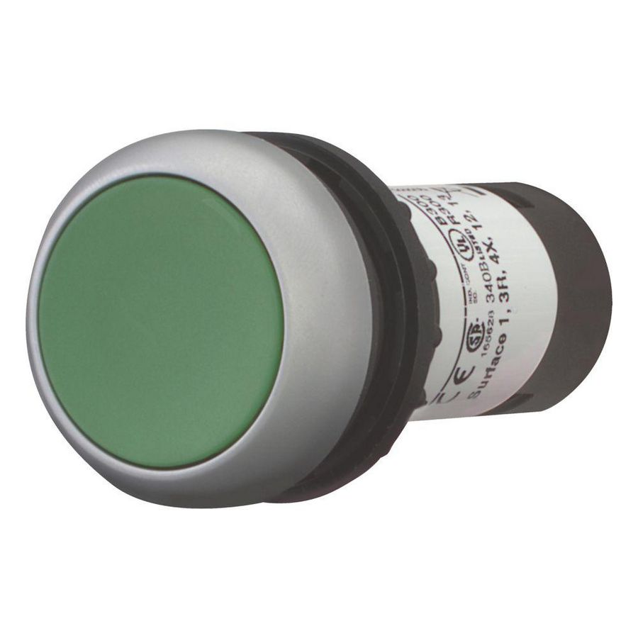 Drukknop compact vlak groen terugverend 1no/0nc