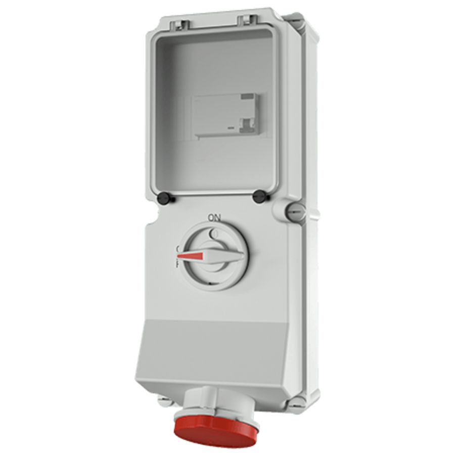 Wandcontactdoos 63A 5-polig  6H 400V IP44 DUO + aardlek