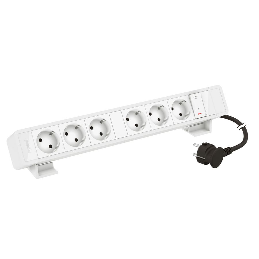 Bureaublok wit -6 contactdozen+verlichte schakelaar