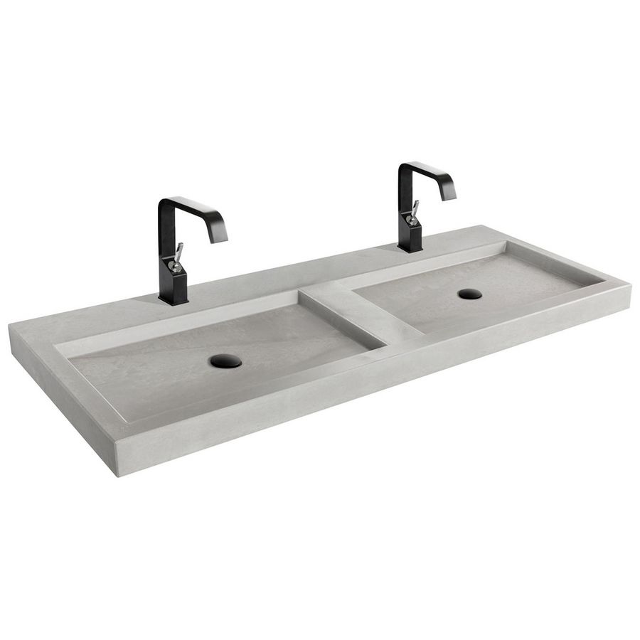 Wastafel 221 Beton Light 140,5cm 2x kom met kraangat (i.c.m. meubel)