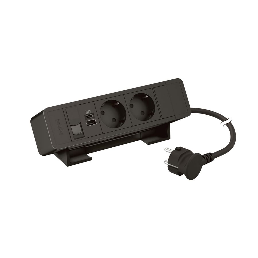 Bureaublok zwart -2contactdoos+USB A+C+RJ45