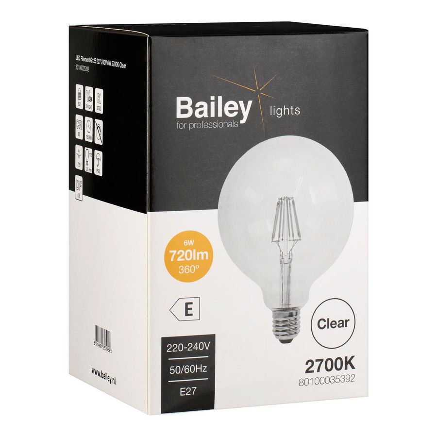 LED-lamp G125 CL FIL E27 6W 55W 720lm 827 helder