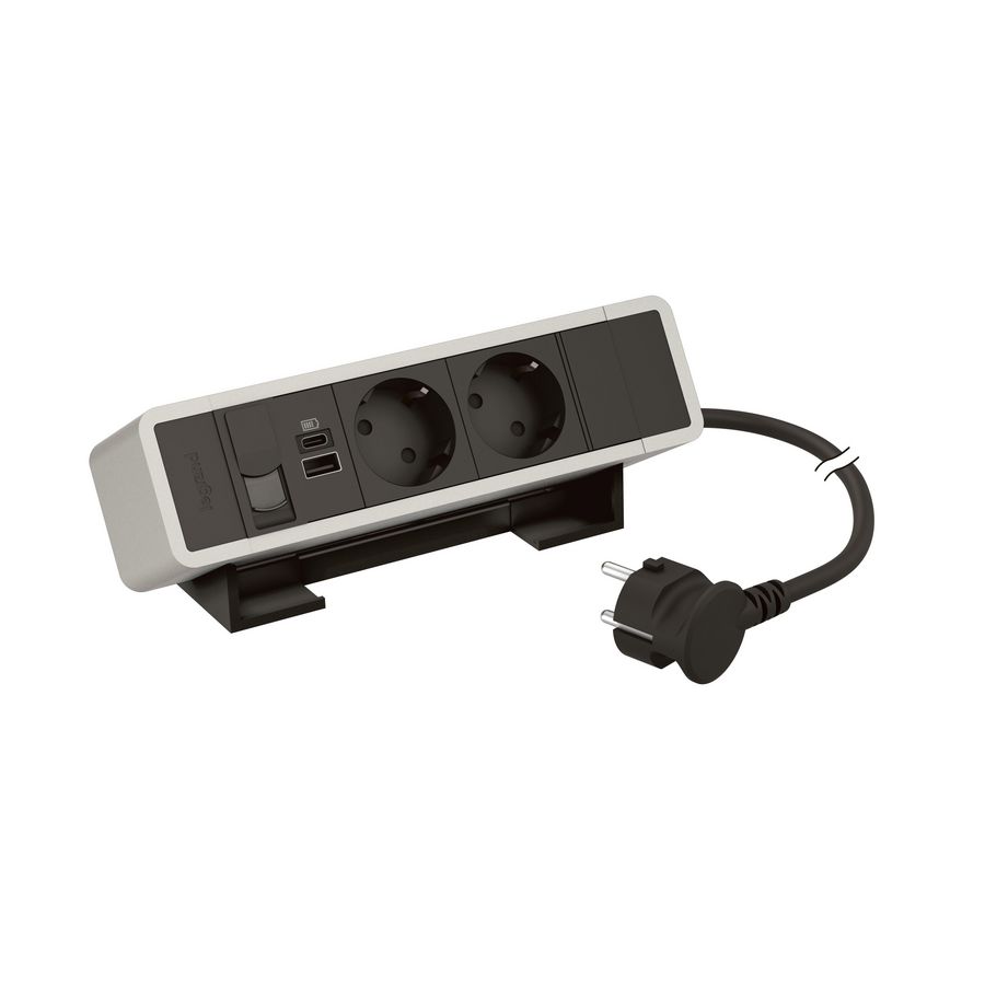 Bureaublok alu -2contactdoos+USB A+C+RJ45