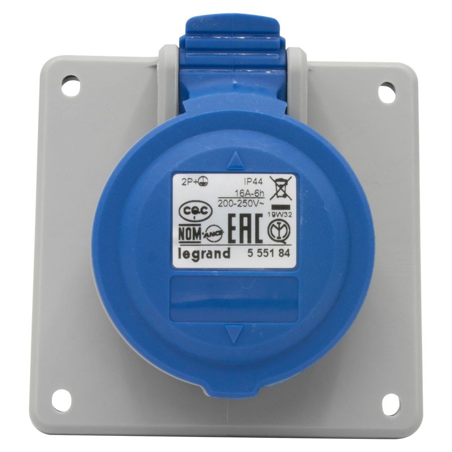 Inbouw WCD 230V 16A 3P IP44 kunstst. blauw 555184 P17