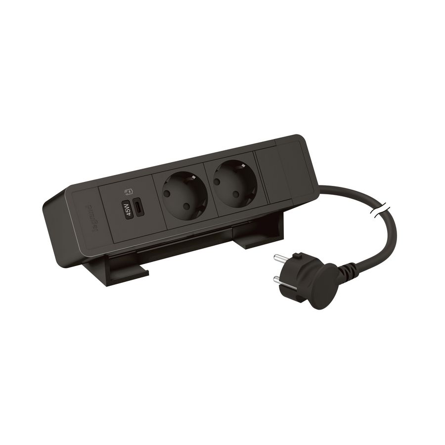 Bureaublk zwrt-2 contactdoos+USB typeC 45W