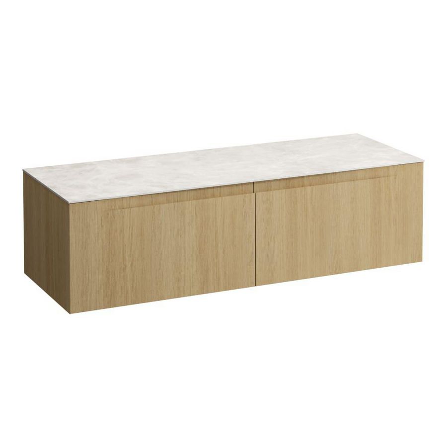 Wastafelonderkast ARUN 1400mm 2x la zonder uitsparingen Botticino Crema top Licht eiken