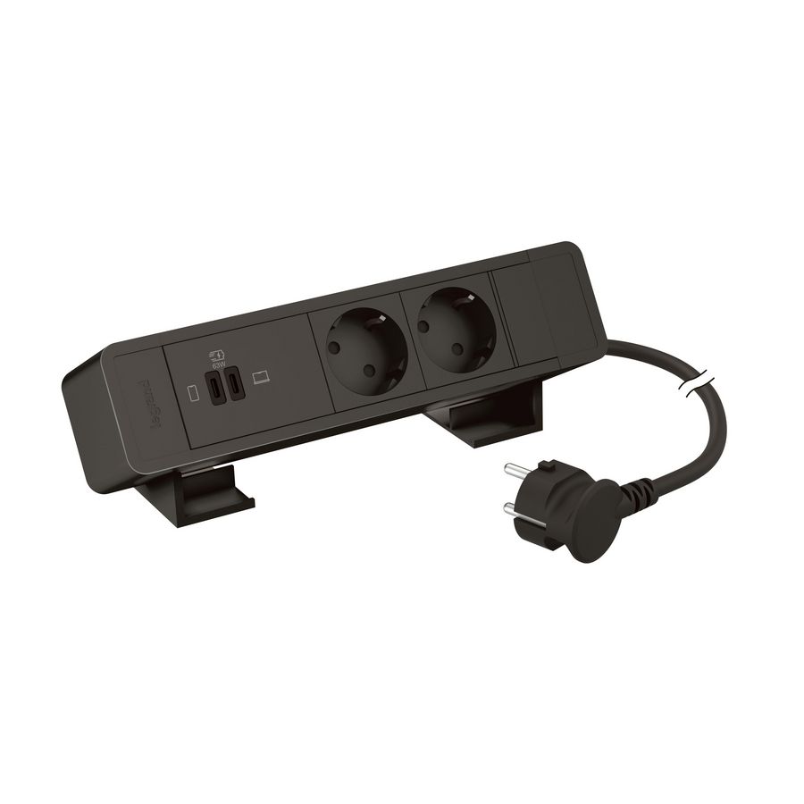 Bureaublok zwrt -2contactdoos+1 USB C+C 63W