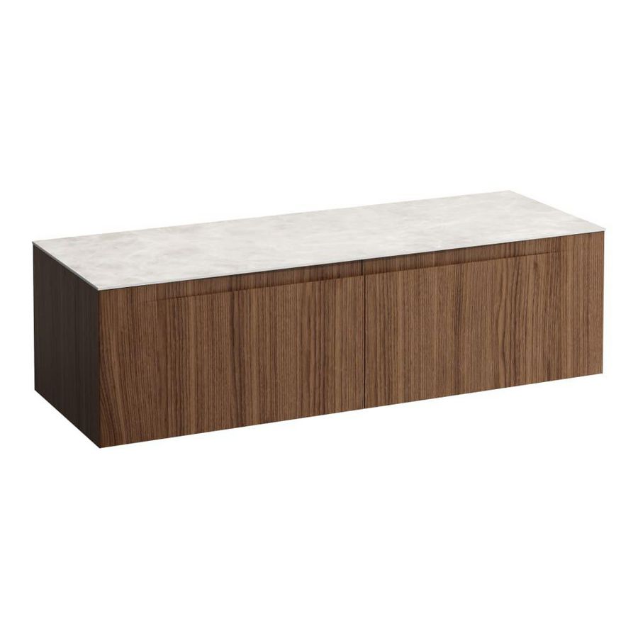 Wastafelonderkast ARUN 1400mm 2x la zonder uitsparingen Botticino Crema top Noce canaletto
