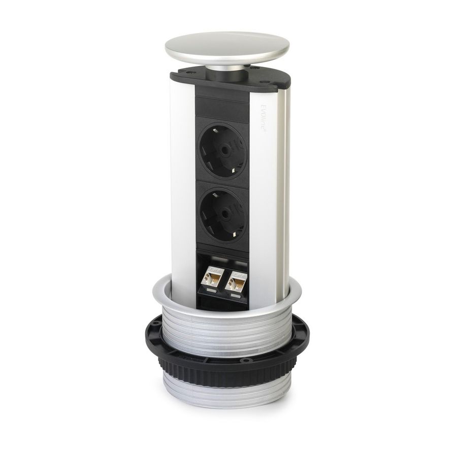 Pop-up 2x 230V RA 2x CAT6 STP 3m RA zilvergrijs deksel