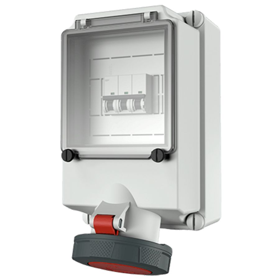 Wandcontactdoos 63A 5-polig  6H 400V IP67 + autom.