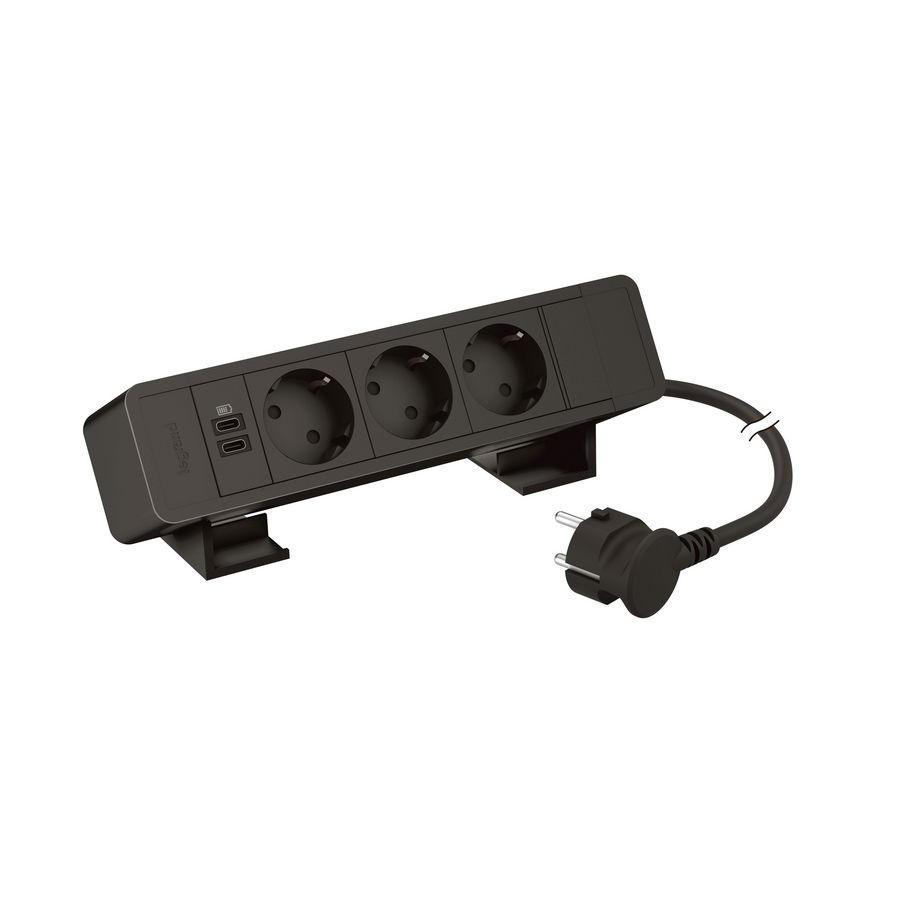 Bureaublok zwart -3 contactdoos + 1 USB C+C