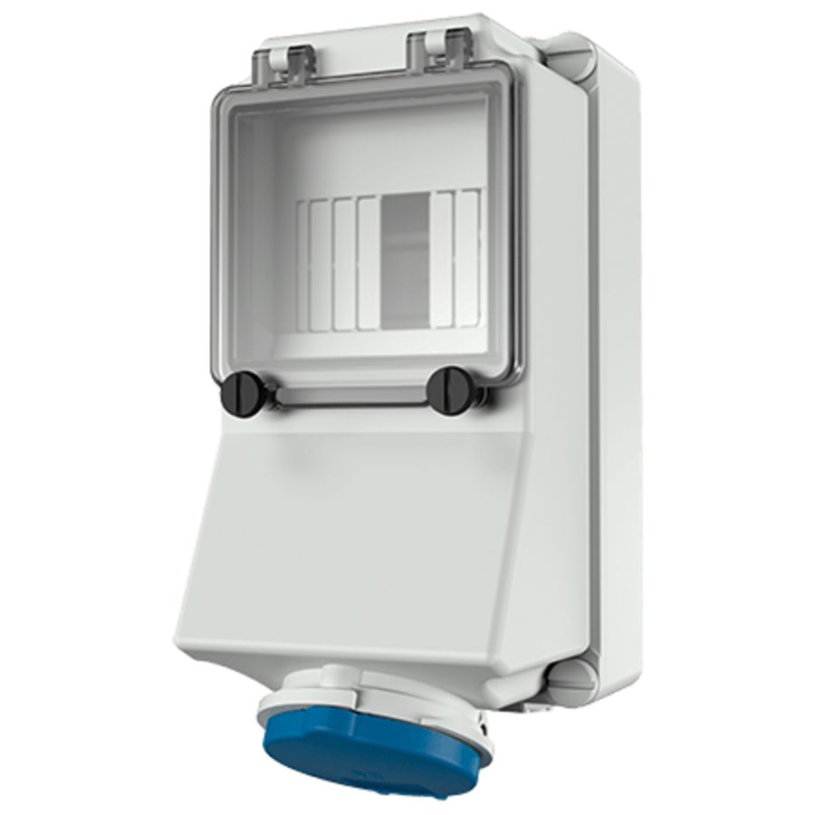 Wandcontactdoos 16A 3-polig  6H 230V IP44 + rail 7007
