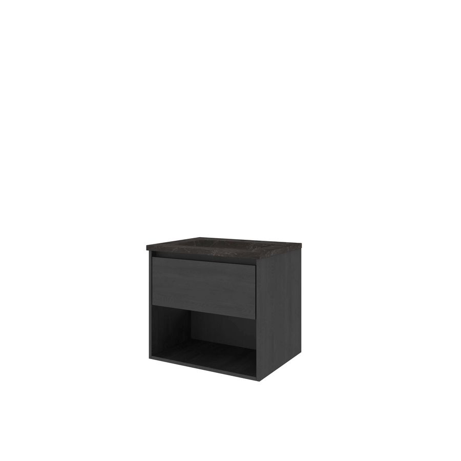 Set Proline hardsteen Elegant wastafel met 1 kraangat onderkast 1x lade+schap black oak 60x46cm