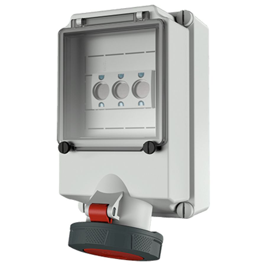 Wandcontactdoos 63A 5-polig  6H 400V IP67 + zek.D02
