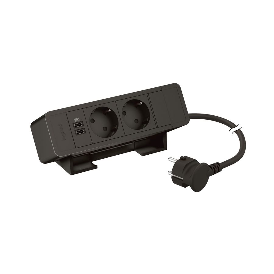 Bureaublok zwart -2 contactdoos + 1 USB C+C