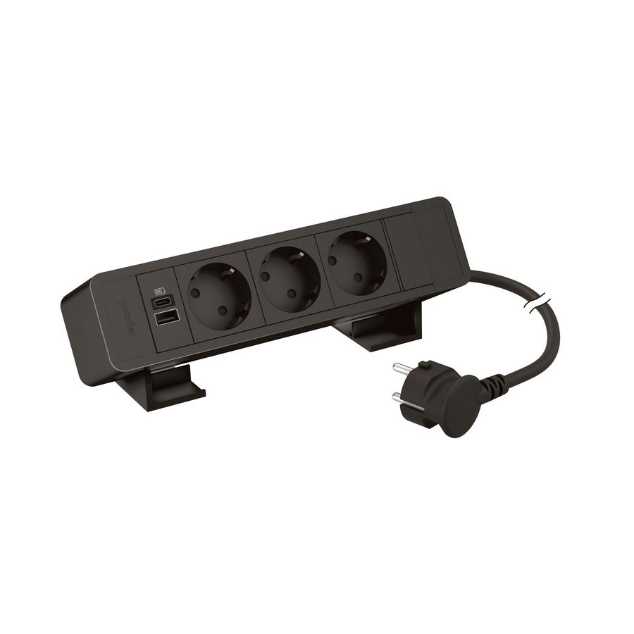 Bureaublok zwart -3 contactdoos + 1 USB A+C