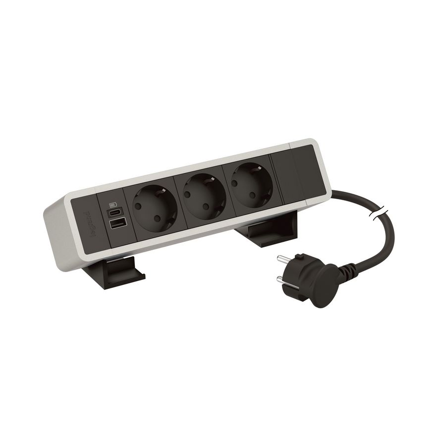 Bureaublk al.zwart -3contactdoos +1 USB A+C