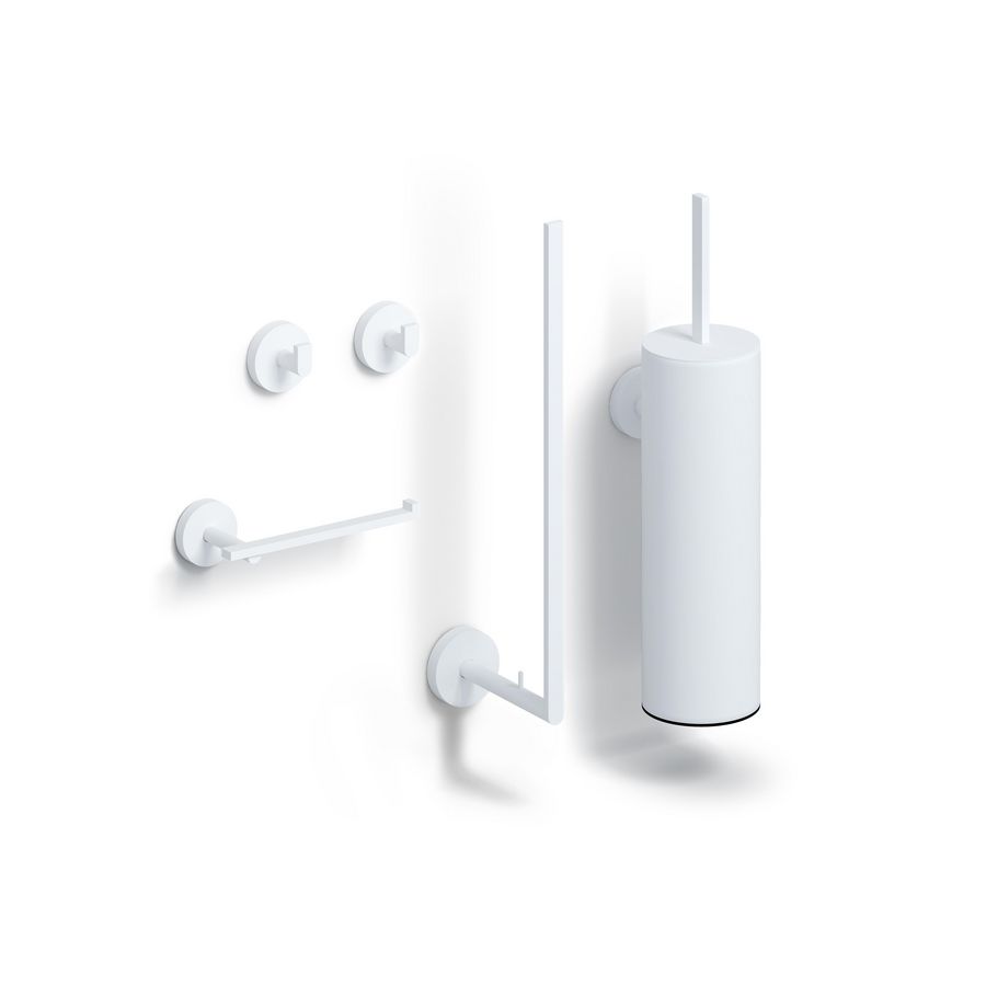 FLAT closetaccessoireset (closetrolhouder/borstelgarnituur/reserveclosetrolhouder/2x haak) mat wit